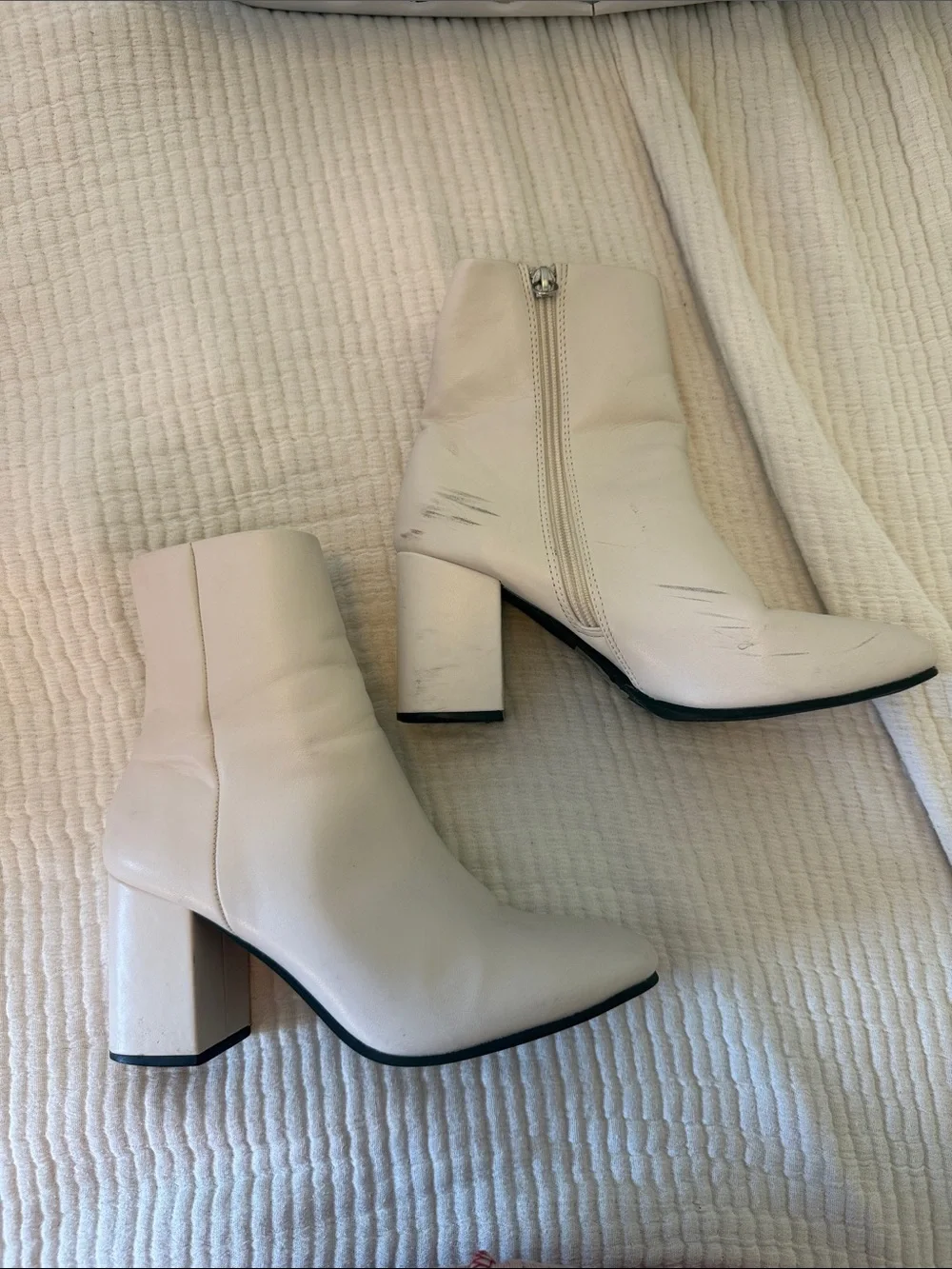 Women's White Block Heel Ankle Boots